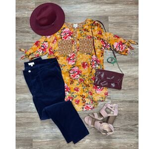 ModCloth Navy Blue Corduroy Pants 1X Cury Fit High Rise Tapered Cottagecore 70s